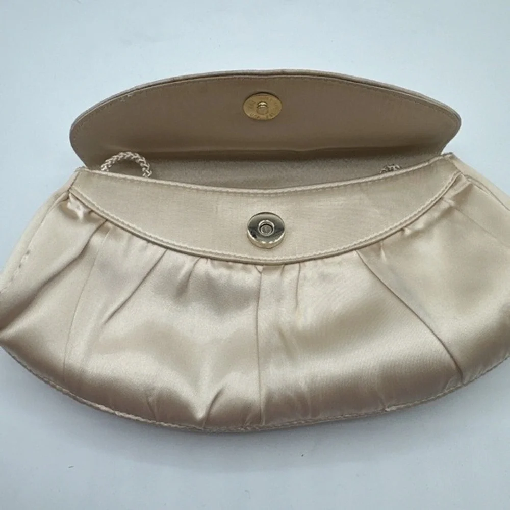 La‎ Regale Champagne Satin Evening Clutch Shoulder Bag Wedding Formal 25-03